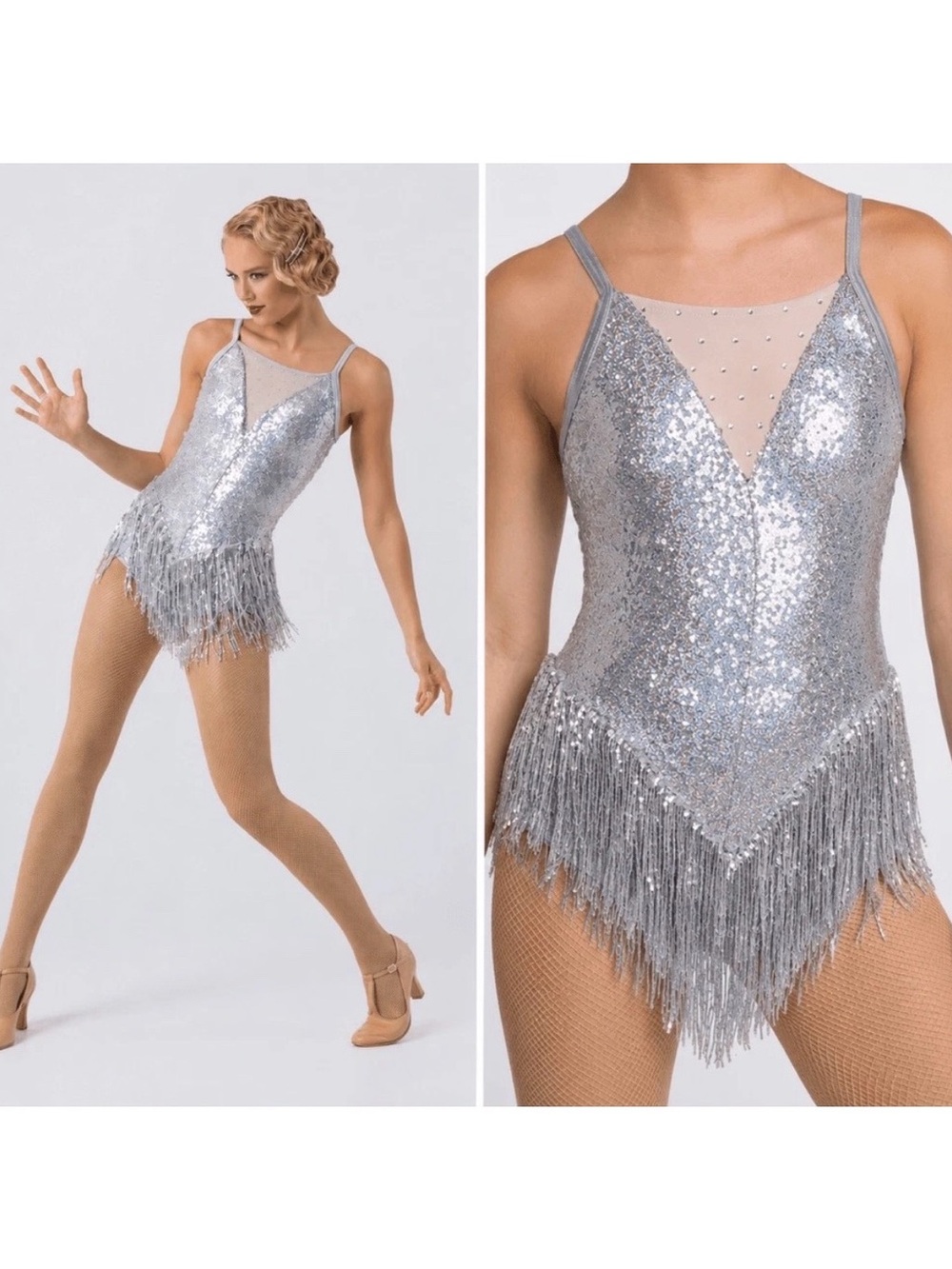 Weissman Little Swing Silver Sequin Fringe One-Piece Sleeveless Dance Costume LC